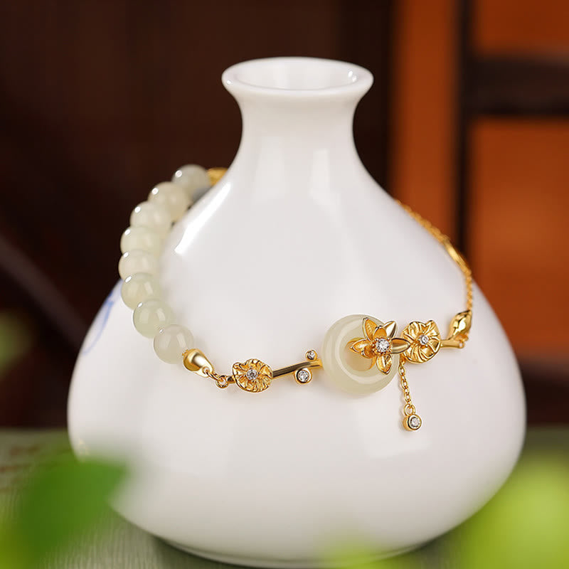 Armband mit Peace-Schnalle aus 925er Sterlingsilber mit Hetian-Jade