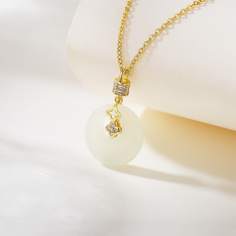 925 Sterling Silber Hetian Weiße Jade Peace Schnalle Halskette Unisex