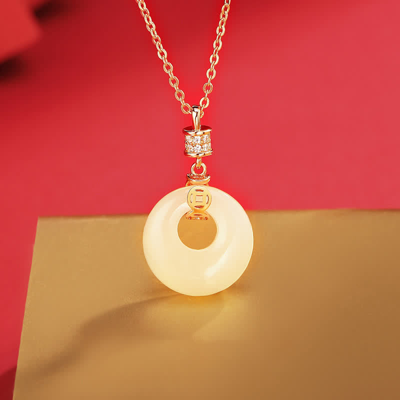 925 Sterling Silber Hetian Weiße Jade Peace Schnalle Halskette Unisex