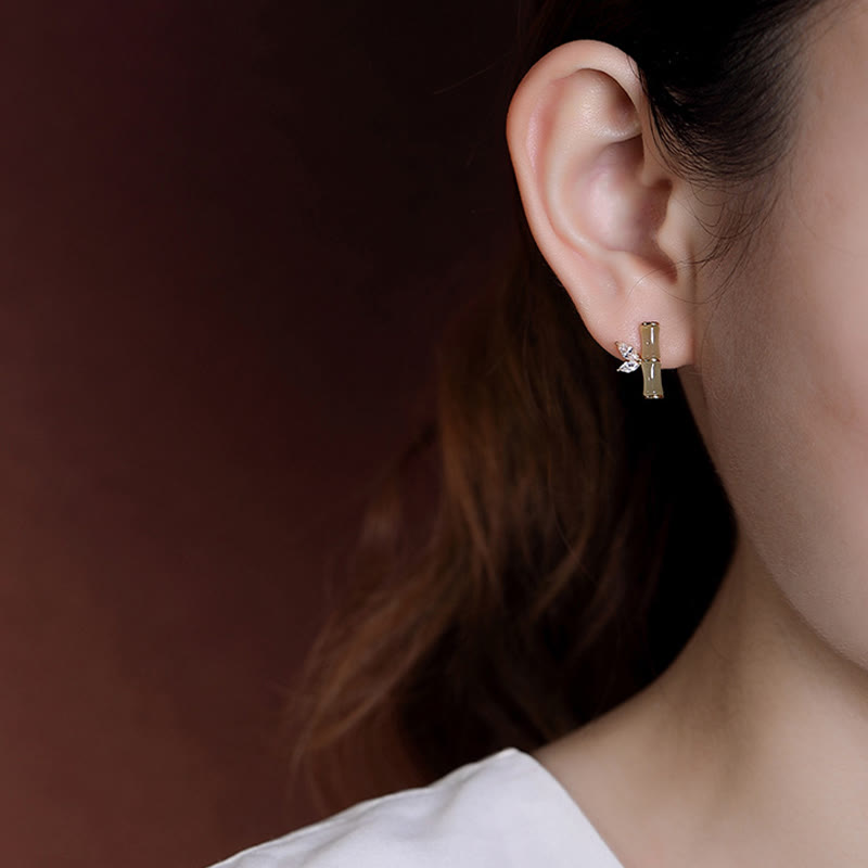 925 Sterling Silber Jade Bambus Glück Ohrstecker