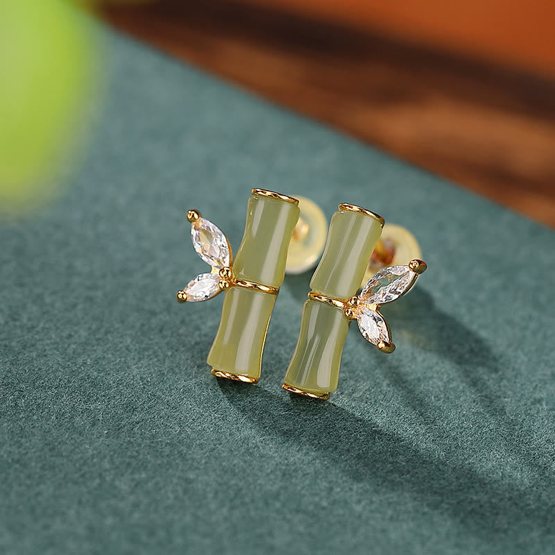 925 Sterling Silber Jade Bambus Glück Ohrstecker