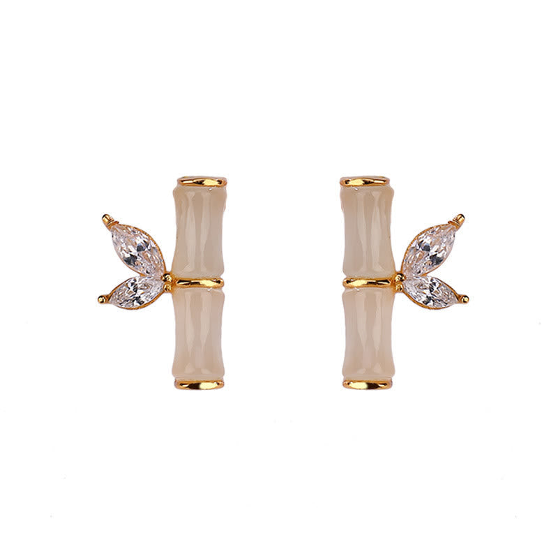 925 Sterling Silber Jade Bambus Glück Ohrstecker