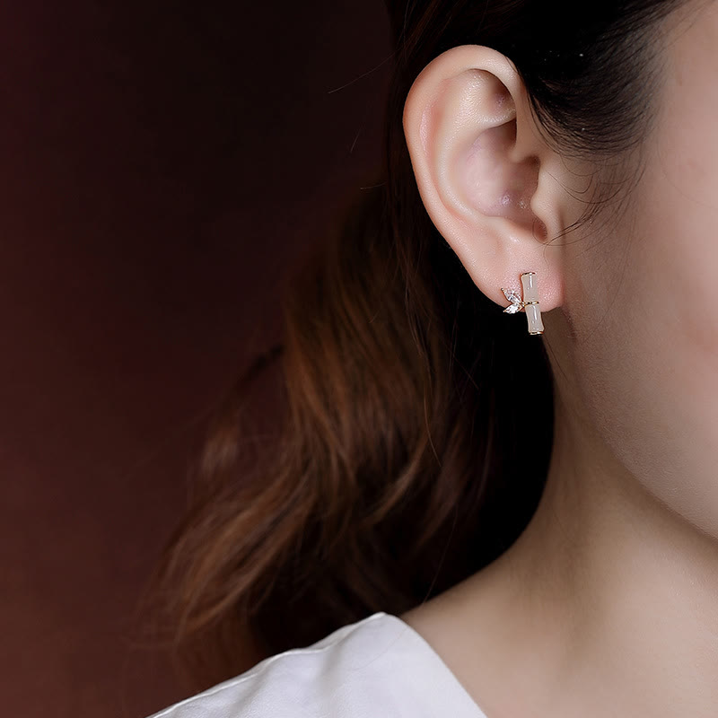 925 Sterling Silber Jade Bambus Glück Ohrstecker