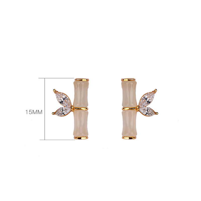 925 Sterling Silber Jade Bambus Glück Ohrstecker