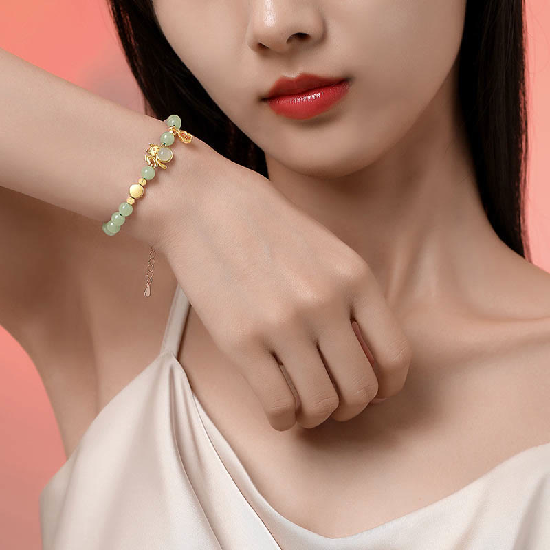 Jade-Armband aus 925er Sterlingsilber mit Glückskaürbis – Jahr des Drachen