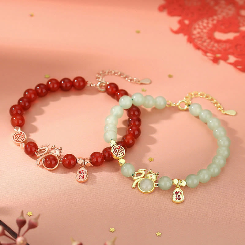 Jade-Armband aus 925er Sterlingsilber mit Glückskaürbis – Jahr des Drachen