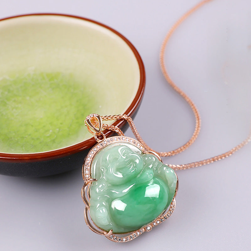 925 Sterling Silber Jade Lachender Buddha Wohlstandskette