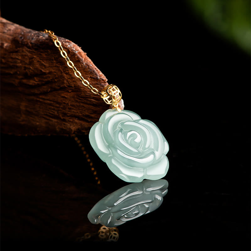 925 Sterling Silber Jade Glück Halskette 18K Gold Anhänger