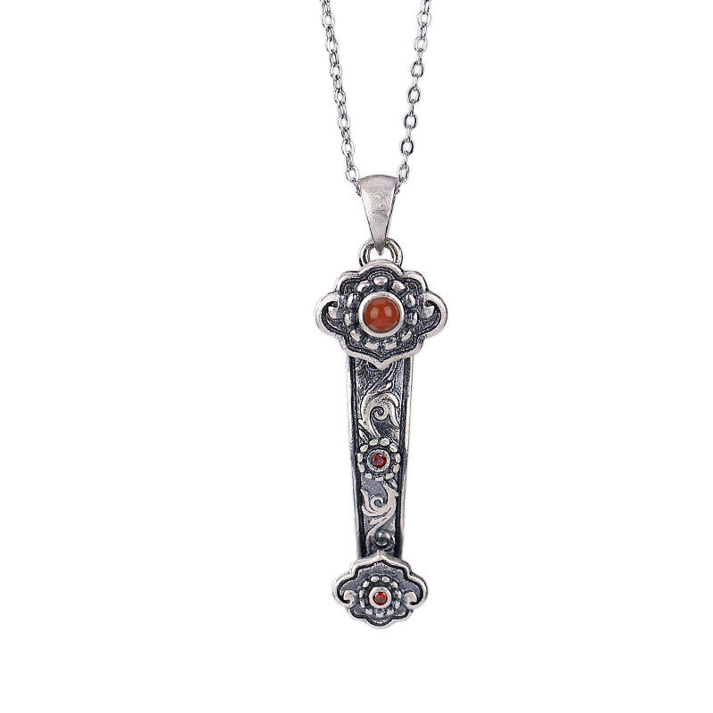 Jade-Halskette aus 925er Sterlingsilber mit Ruyi-Griff für Segen