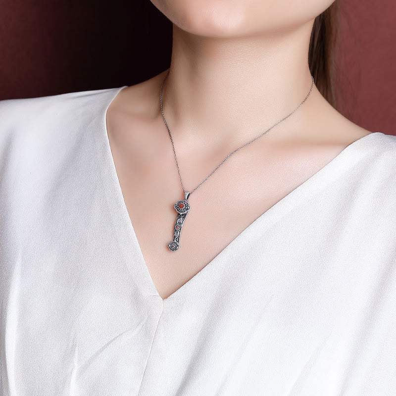 Jade-Halskette aus 925er Sterlingsilber mit Ruyi-Griff für Segen