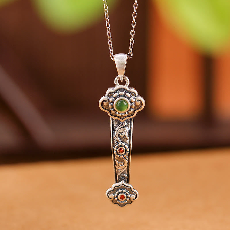 Jade-Halskette aus 925er Sterlingsilber mit Ruyi-Griff für Segen