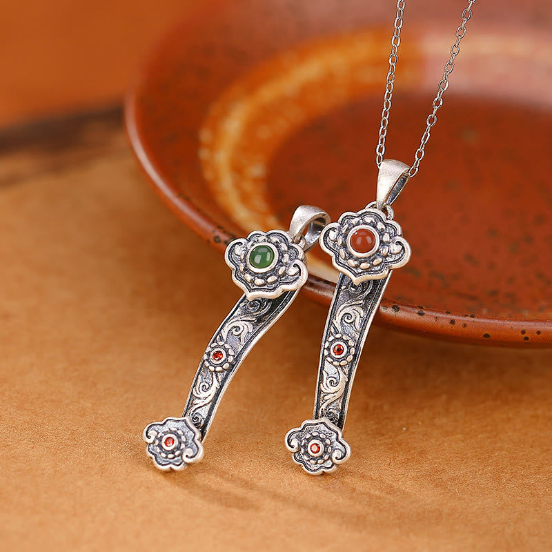 Jade-Halskette aus 925er Sterlingsilber mit Ruyi-Griff für Segen