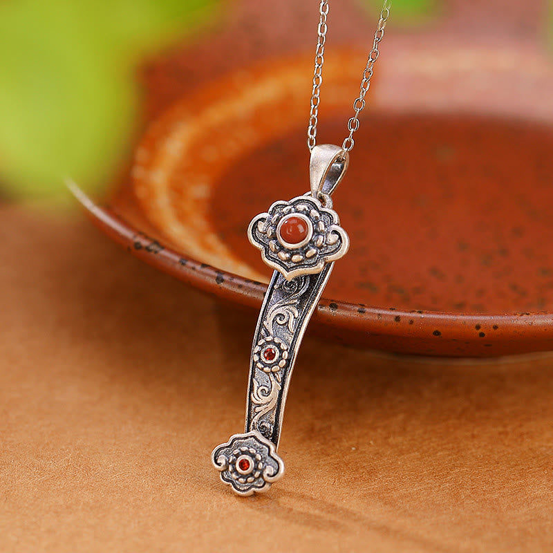 Jade-Halskette aus 925er Sterlingsilber mit Ruyi-Griff für Segen
