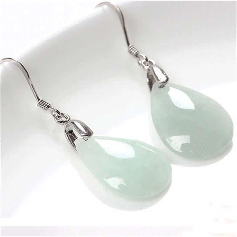 925 Sterling Silber Jade Wassertropfen Glücksohrringe
