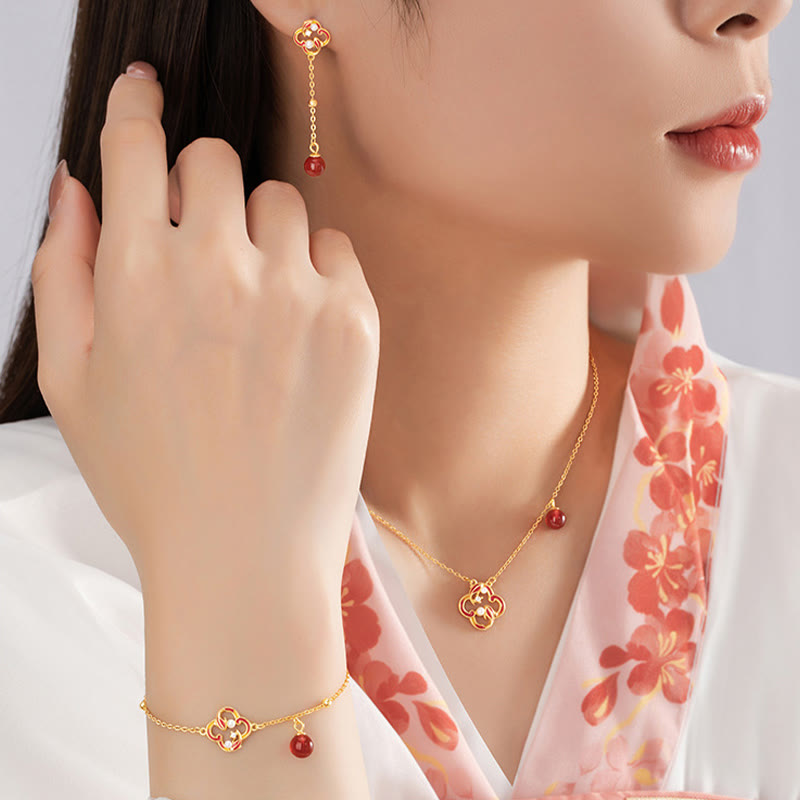 925 Sterling Silber Koi Fisch Schmuckset mit roter Achatperle