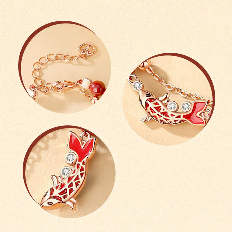 925 Sterling Silber Koi Fisch Wohlstandsarmband Doppelkette
