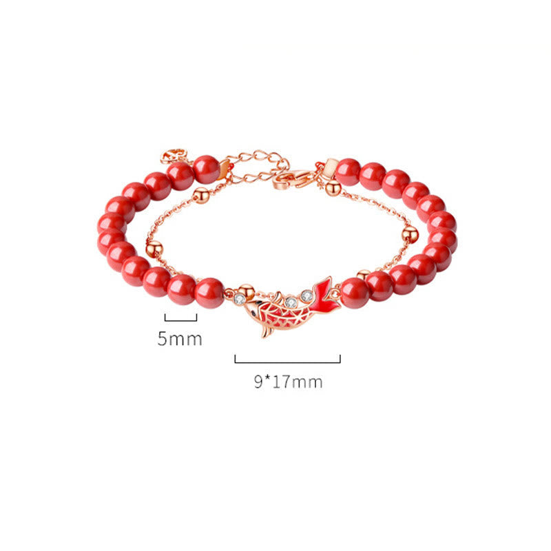 925 Sterling Silber Koi Fisch Wohlstandsarmband Doppelkette