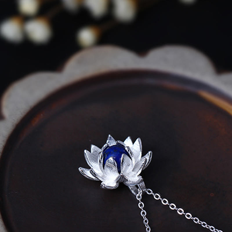 925 Sterling Silber Lazurite Lotus Halskette für Selbstpflege
