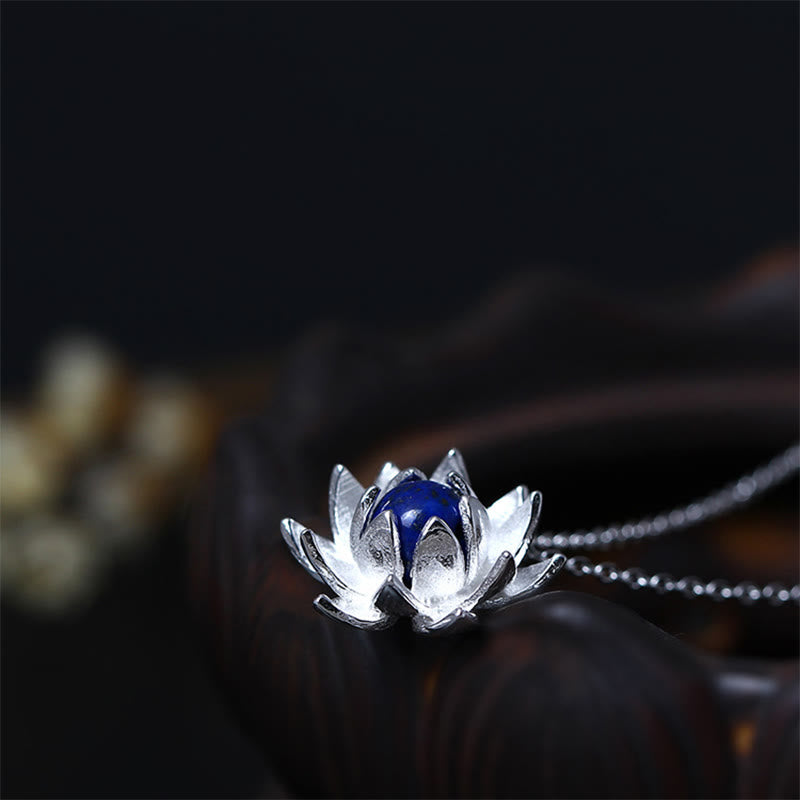 925 Sterling Silber Lazurite Lotus Halskette für Selbstpflege