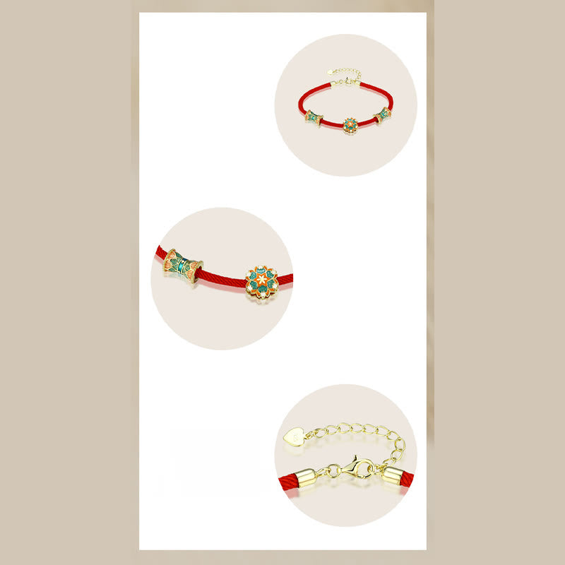 925 Sterling Silber Lotus Trommel Armband mit rotem Seil | Neuanfänge