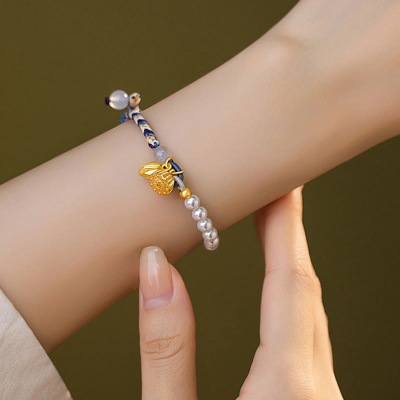 925 Sterling Silber Lotusperlenarmband mit Chalcedon | Wohlstand