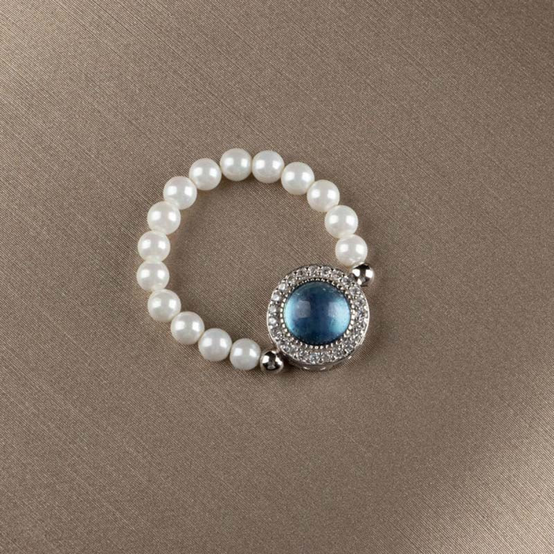 925 Sterling Silber Perle Blau Chalcedon Heilung Armband & Ring