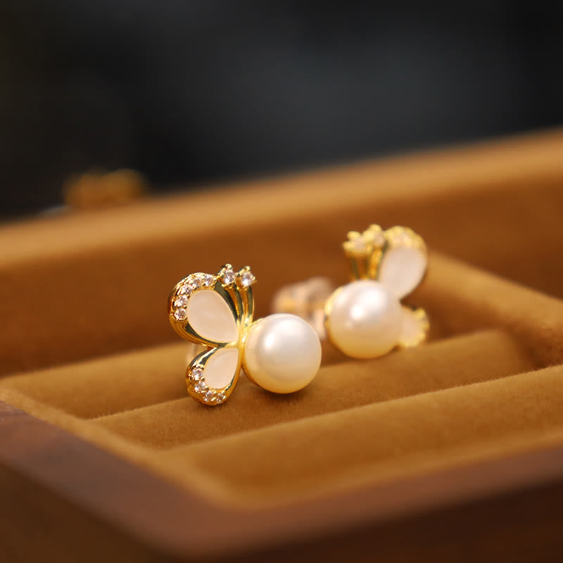 Ohrstecker mit Perlen und Schmetterlingen aus 925er Sterlingsilber für Heilung und Gleichgewicht