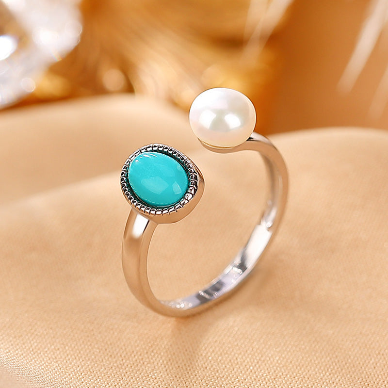 Schmuckset mit heilender Weisheit und Perlen aus 925er Sterlingsilber, Türkis