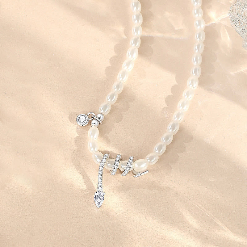 925 Sterling Silber Perlenarmband mit Schlangen-Anhänger