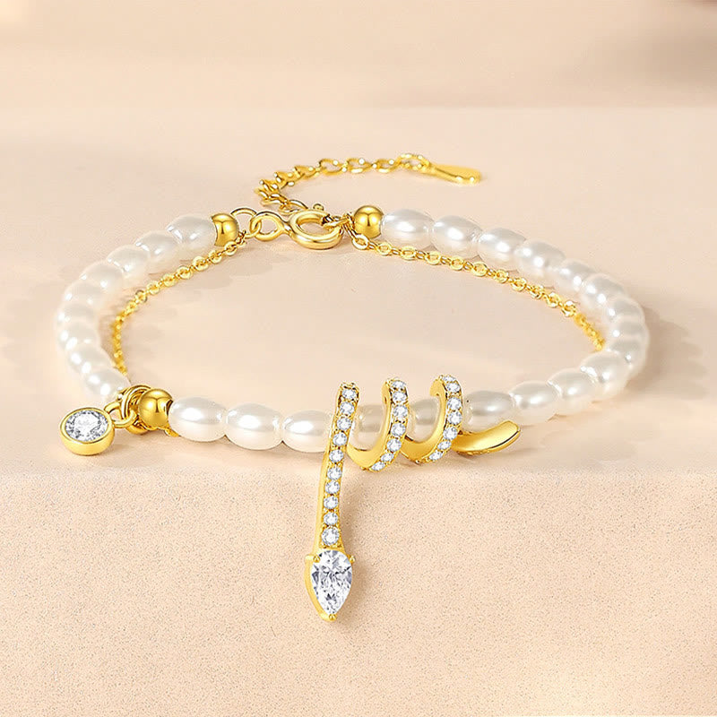 925 Sterling Silber Perlenarmband mit Schlangen-Anhänger