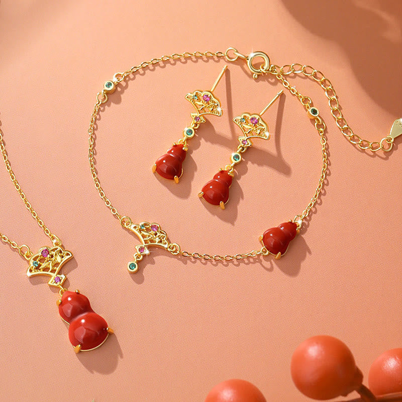 925 Sterling Silber Roter Achat Vertrauensarmband Halskette Ohrringe Set