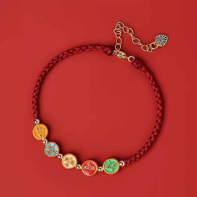 925 Sterling Silber Rotes Schnurarmband | Fünf Wege Gott des Reichtums Schutz