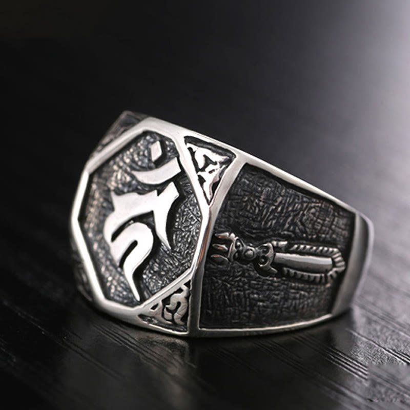 925 Sterling Silber Sanskrit Schutz Spiritueller Ring Verstellbar