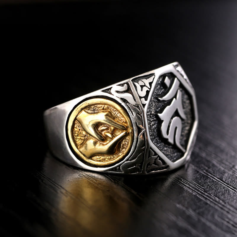 925 Sterling Silber Sanskrit Schutz Spiritueller Ring Verstellbar