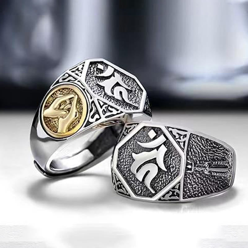 925 Sterling Silber Sanskrit Schutz Spiritueller Ring Verstellbar