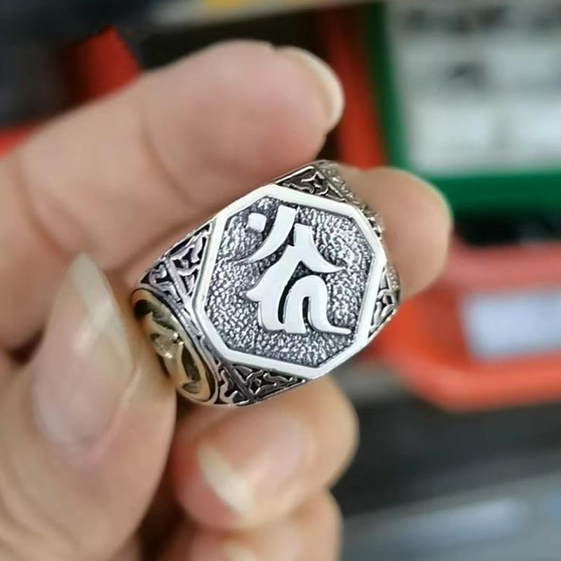 925 Sterling Silber Sanskrit Schutz Spiritueller Ring Verstellbar