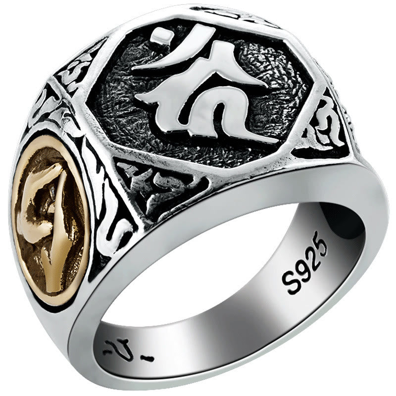 925 Sterling Silber Sanskrit Schutz Spiritueller Ring Verstellbar