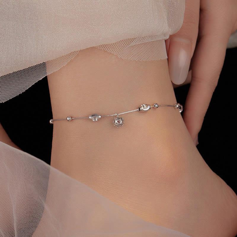 925 Sterling Silber Einfaches Perlen-Fußkettchen