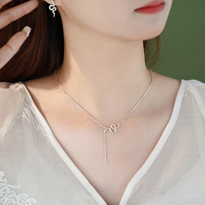 925 Sterling Silber Schlange Balance Halskette Anhänger Ohrringe Set