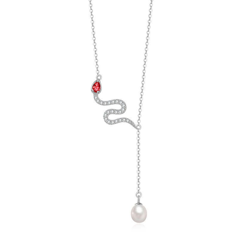 Perlenkette mit Schlangenanhänger aus 925er Sterlingsilber | Schutz & Weisheit