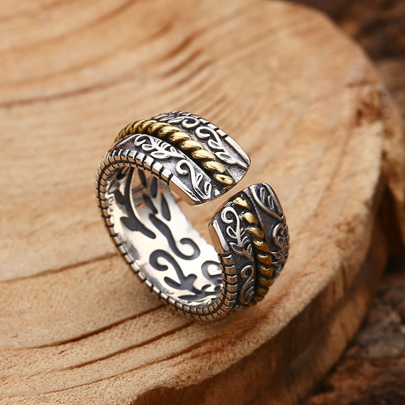 925 Sterling Silber Tang Dynastie Blumen Design Glück Verstellbarer Ring