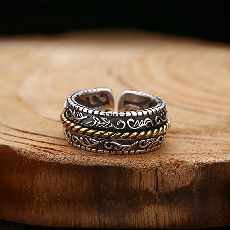 925 Sterling Silber Tang Dynastie Blumen Design Glück Verstellbarer Ring