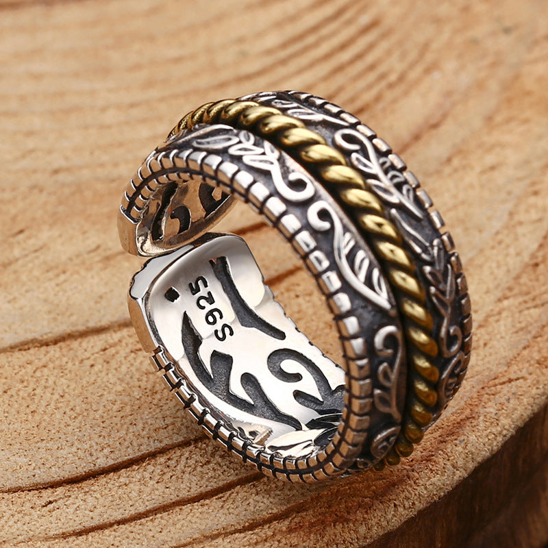 925 Sterling Silber Tang Dynastie Blumen Design Glück Verstellbarer Ring