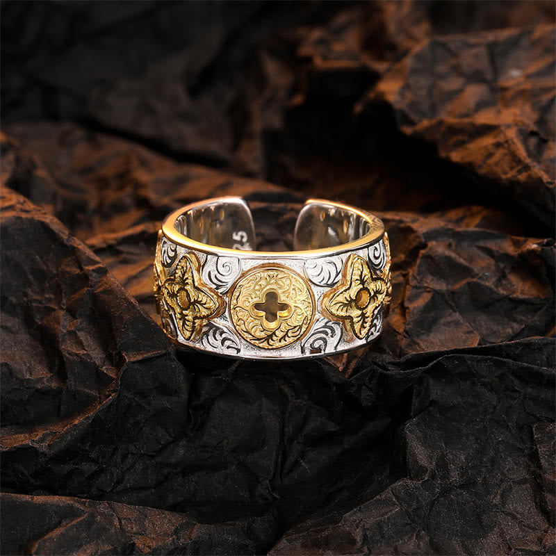 Glücksring aus 925er Sterlingsilber mit Blumendesign aus der Tang-Dynastie
