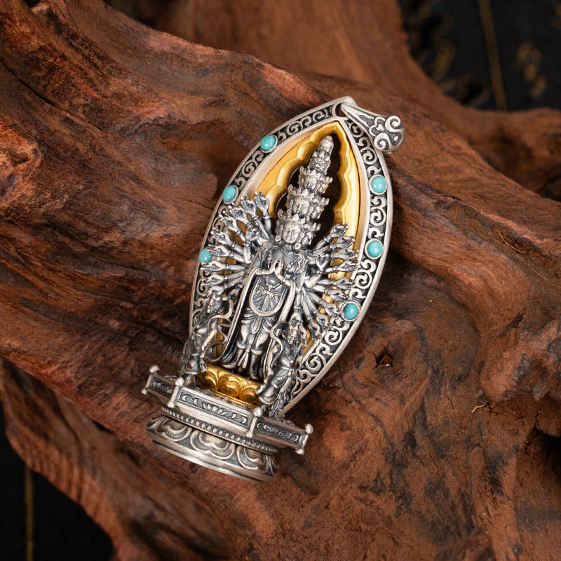 925 Sterling Silber Tausendarmige Guanyin Reichtum Halskette