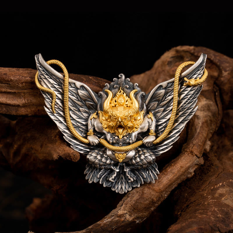 925 Sterling Silber Tibetische Garuda Vogel Drache Schlange Weisheit Halskette