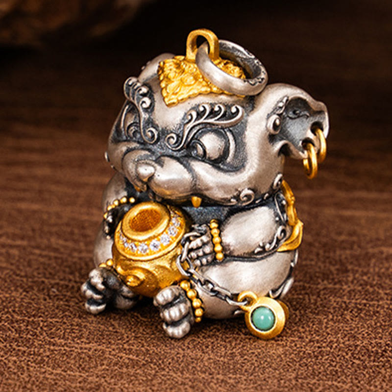 925 Sterling Silber Schatz spuckende Ratte spirituelle Schutz Halskette