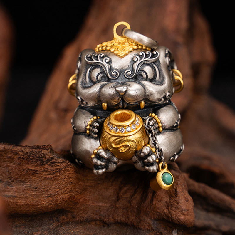 925 Sterling Silber Schatz spuckende Ratte spirituelle Schutz Halskette