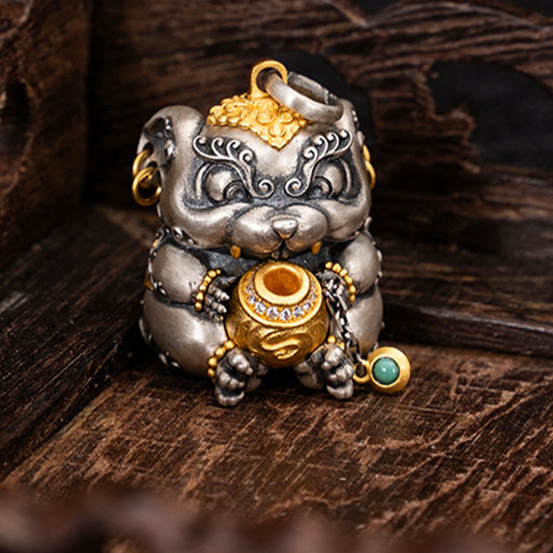 925 Sterling Silber Schatz spuckende Ratte spirituelle Schutz Halskette