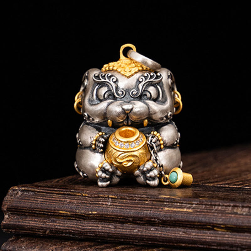 925 Sterling Silber Schatz spuckende Ratte spirituelle Schutz Halskette